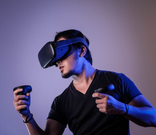 Man with a virtual reality headset