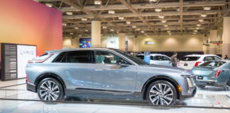 Cadillac Lyriq battery electric crossover SUV displayed on 2023 Canadian International AutoShow
