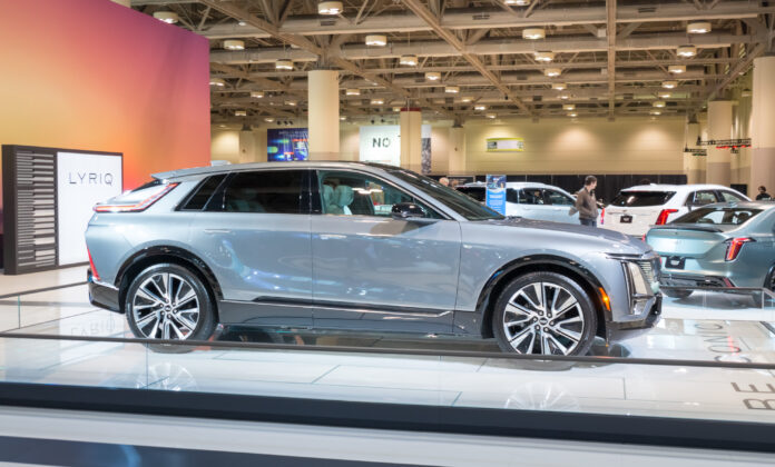 Cadillac Lyriq battery electric crossover SUV displayed on 2023 Canadian International AutoShow